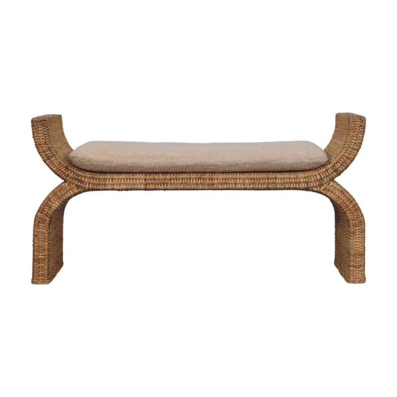 Artisan Furniture Solid Wood Rattan Weave Boucle Bench