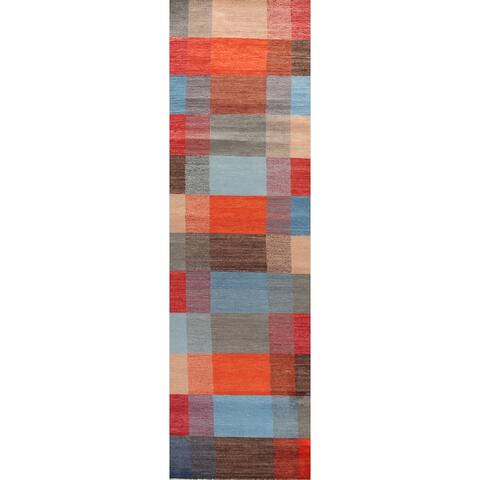 Contemporary Gabbeh Kashkoli Staircase Runner Rug Wool Hand-knotted - 2'8" x 12'6"
