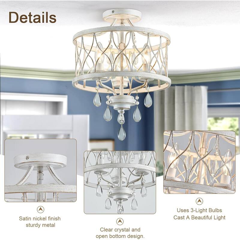 3-light chandelier light white ceiling lamp metal, crystal corridor light