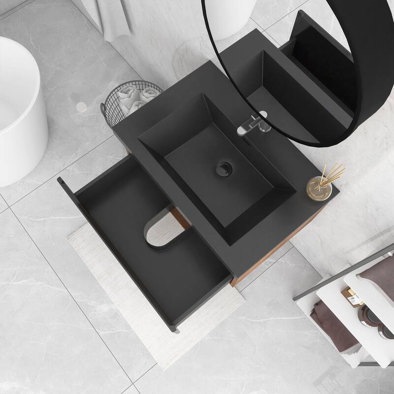 MDF Wall-Mounted Bathroom Vanity Set with Integrated Resin Sink with Drain in Matte Black