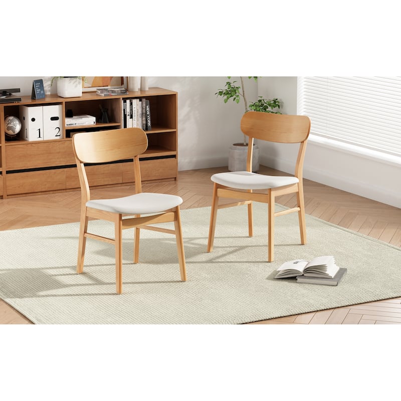 Roomfitters Set of 2 Modern Dining Chairs with Padded Fabric Seats and Solid Rubberwood Legs
