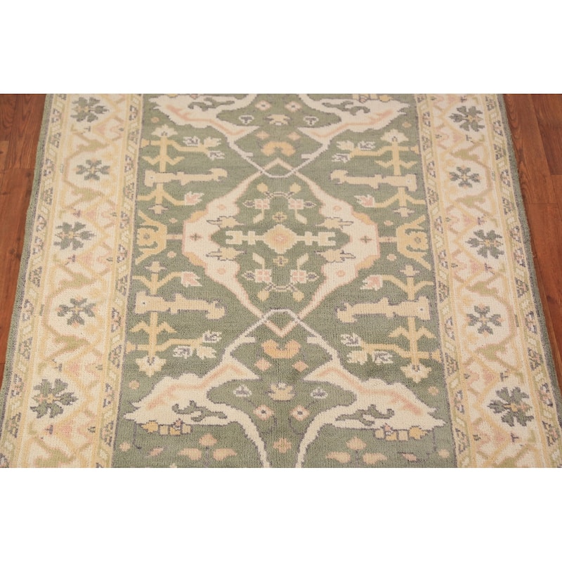 Green Oushak Oriental Rug Transitional Hand-Knotted Wool Carpet - 4'2"x 6'2"