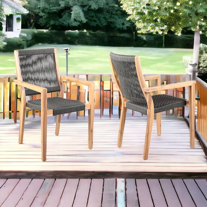 Set of Two 23" Charcoal and Natural Wood Solid Wood Outdoor Arm Chair - Charcoal