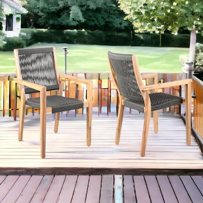 Set of Two 23" Charcoal and Natural Wood Solid Wood Outdoor Arm Chair