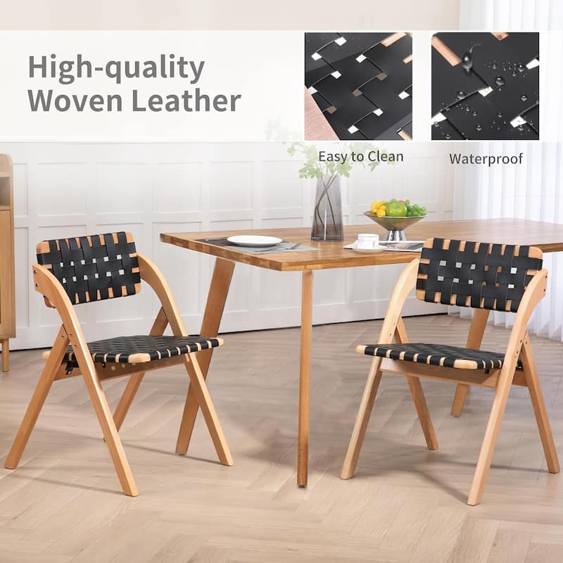 Wooden Stackable Dining Folding Chairs with Padded Seats(Set of 2)