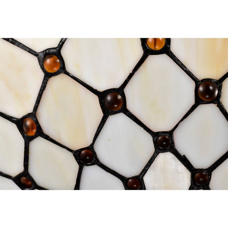 Celand Ivory with Amber Beads Flushmount Ceiling Lamp Tiffany Style Glass Shade - Ivory-Amber