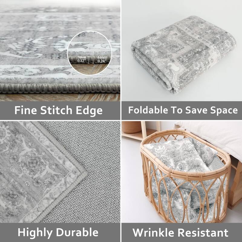 DriftAway Area Rug Washable Rugs for Living Room Non Slip Rubber Backing Low Pile Non Shedding Boho Foldable Vintage Rugs