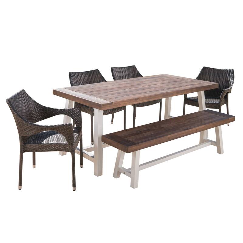 Christopher Knight Home Fletcher Outdoor 6-Piece Rectangular Acacia Wood and Wicker Dining Set