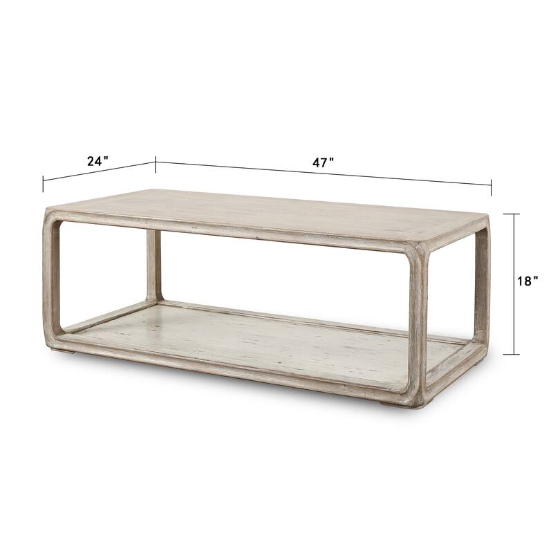 Peking Coffee Table w/Base, 47 Inch Long, White Wash Finish