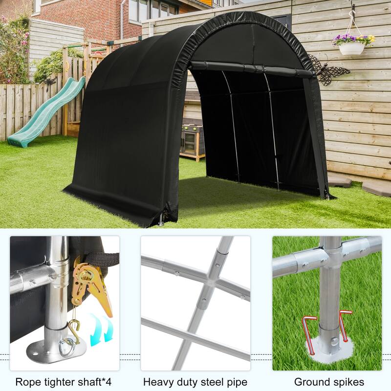 EROMMY Portable Garage, Heavy Duty Carport with All-Steel Metal Frame and Round Style Roof