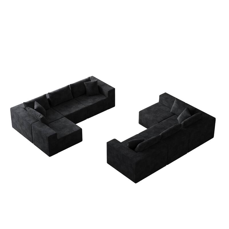 Modern Modular L Shaped Sectional Sofa with Corduroy Upholstery for Living Rooms or Apartments, No-Assembly