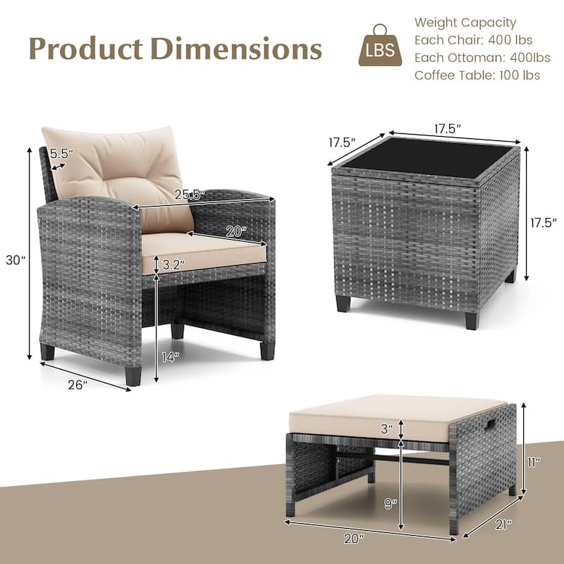 Costway 5 Piece Patio Rattan Furniture with 2 Ottomans & Tempered - See Details