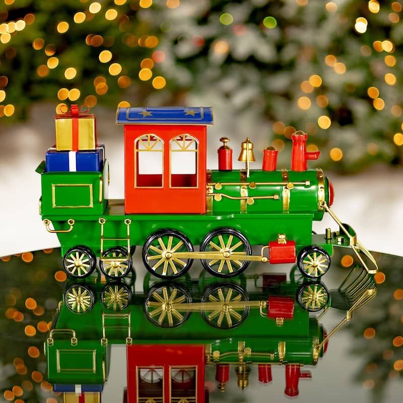 17" Long Iron Tabletop Christmas Train Decoration - 17.32"x6"x8.5"
