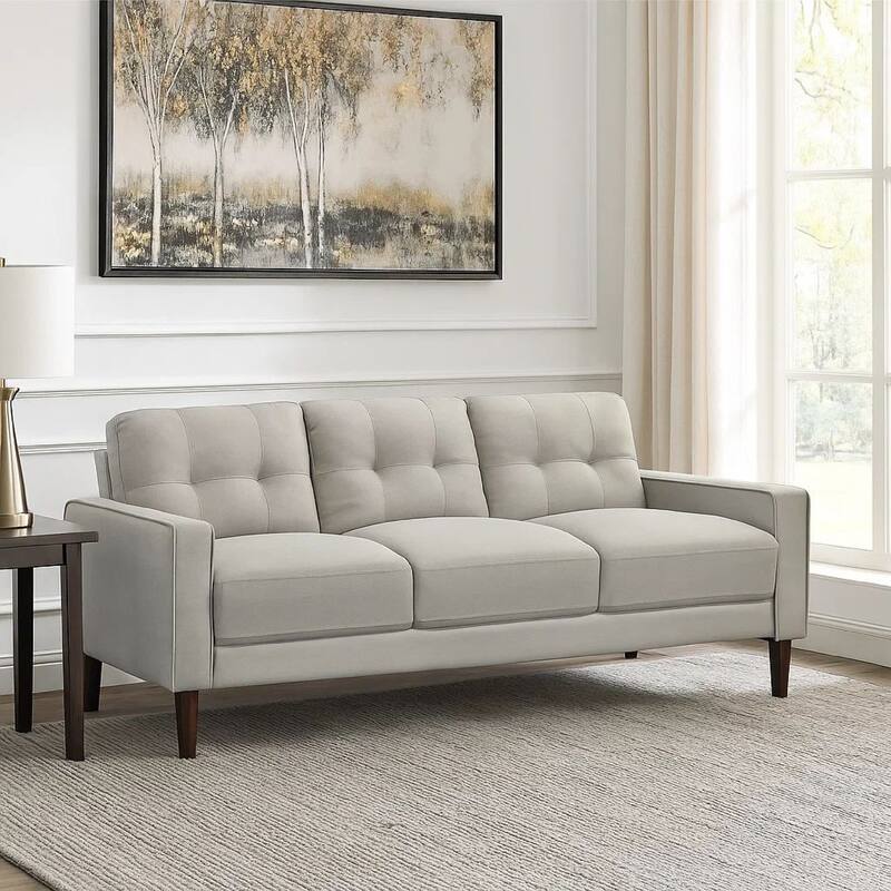 Bow 77 Inch Sofa, Grid Tufted Back, Track Arms, Self Welt Trim, Beige