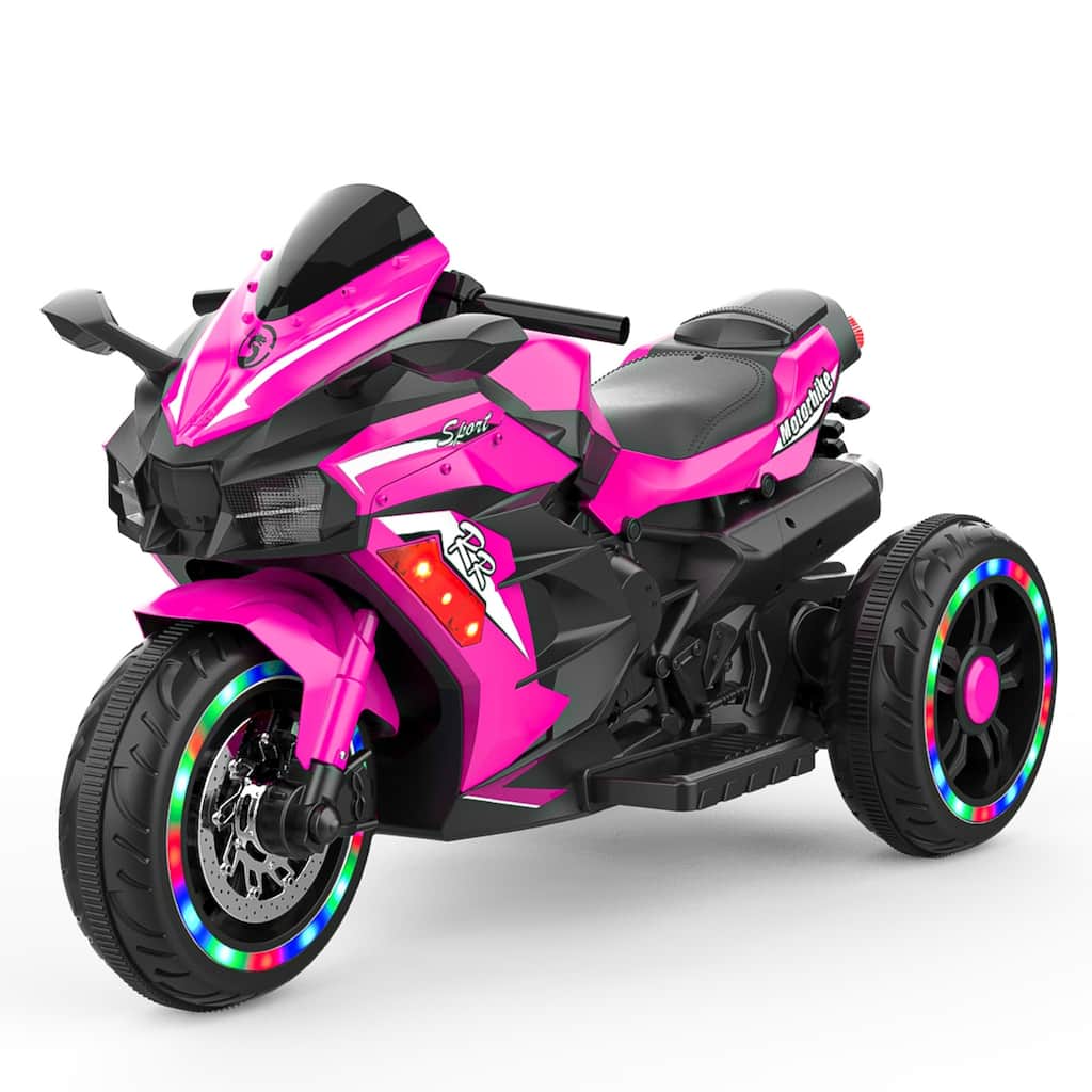 12V Electric Motorcycle,Three Wheels Battery Powered Ride,Ride on Toy with LED Light Wheels,MP3, Bluetooth,up to 110lbs