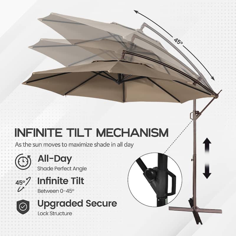 11FT Outdoor Cantilever Umbrella 360 Rotation Patio Offset Umbrella