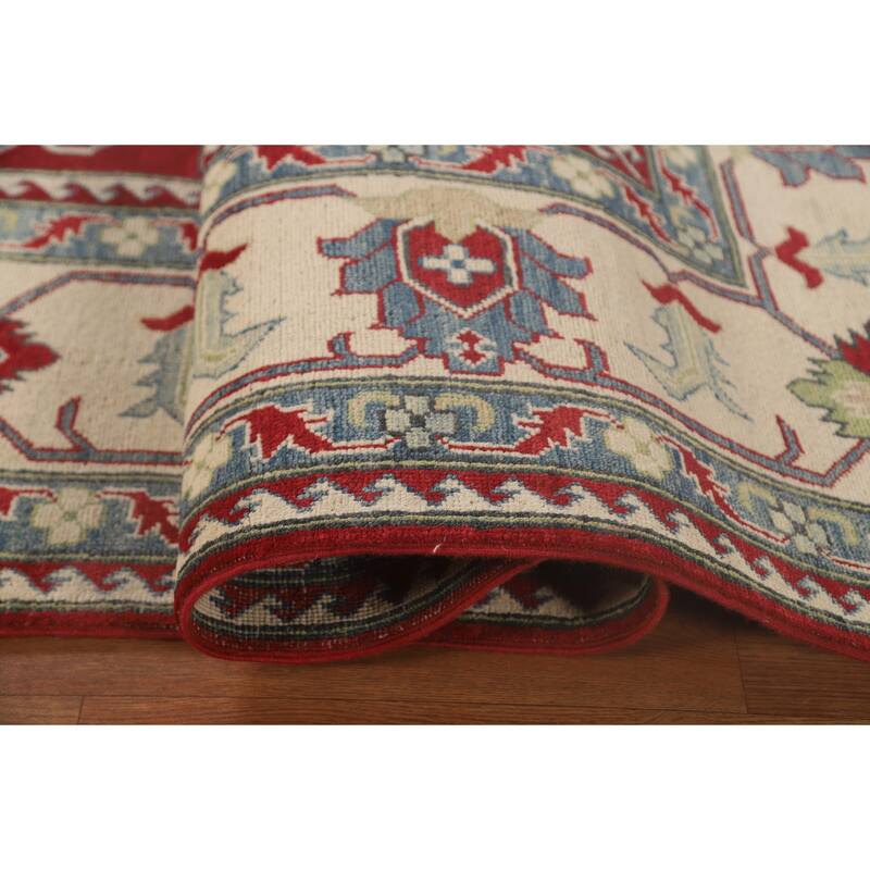 Geometric Red Kazak Rug Hand-Knotted Living Room Wool Carpet - 8'4"x 11'8"