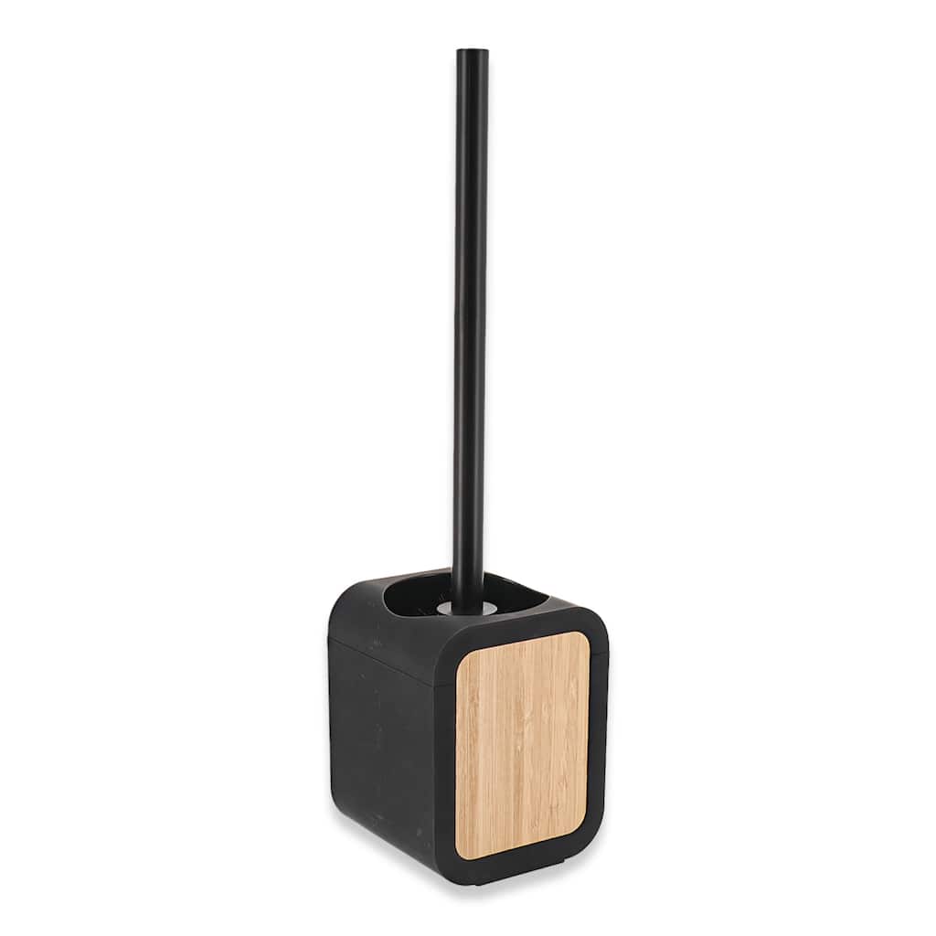 Toilet Brush and Holder Rubber and Wood - 4 L x 3.9 W x 15.2 H