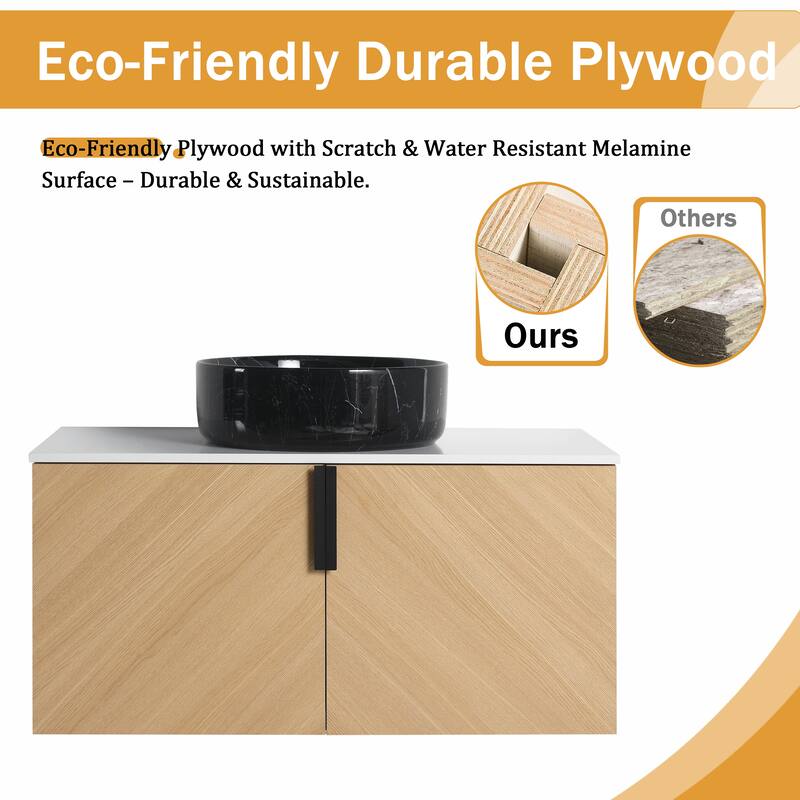 Malwee 30"/36" Floating Bathroom Vanity, Wall Mounted Bathroom Vanity with Ceramic Sink and Soft Close Door