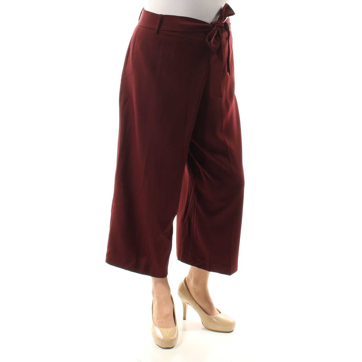 Shop Anne Klein Womens Burgundy Belted Capri Wear To Work Pants
