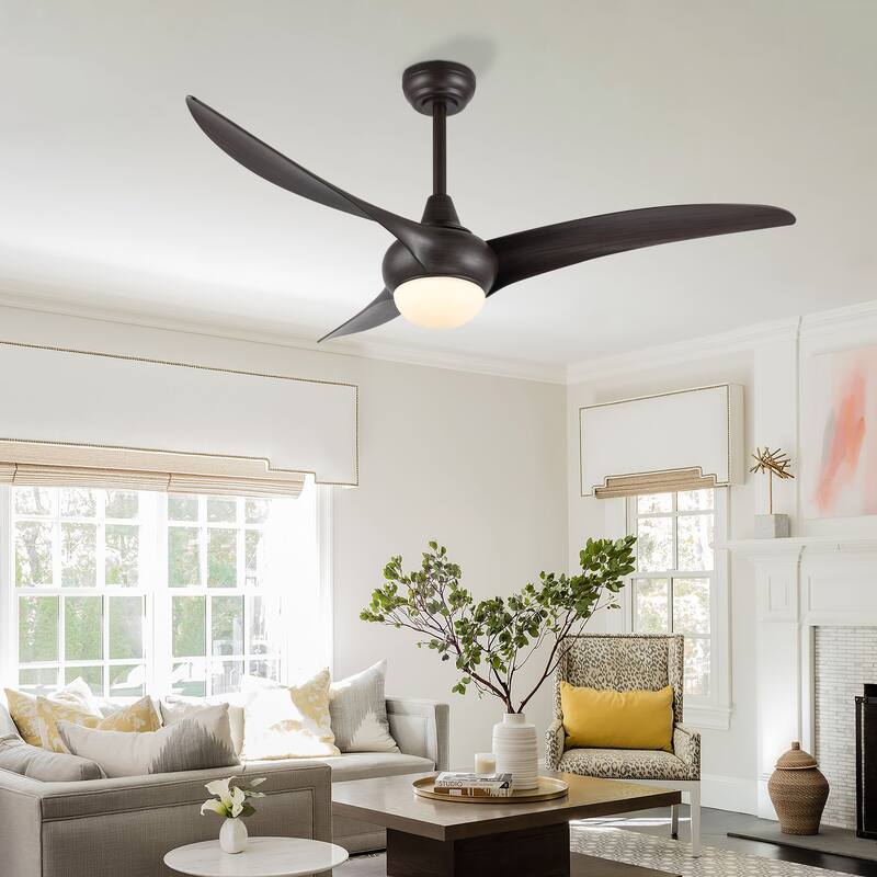 Raffles 52" 1-Light Vintage Iron/Plastic Mobile-App/Remote-Controlled 6-Speed Retro Swirl LED Ceiling Fan, by JONATHAN Y