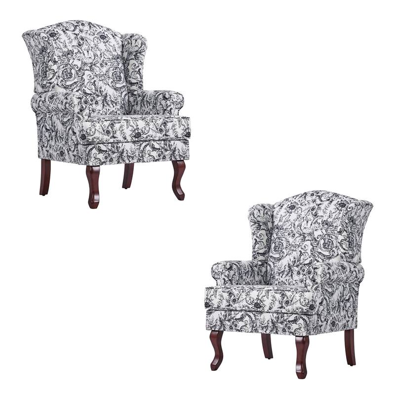 2 Set Traditional Rolled Arm Wing Back Accent Chair