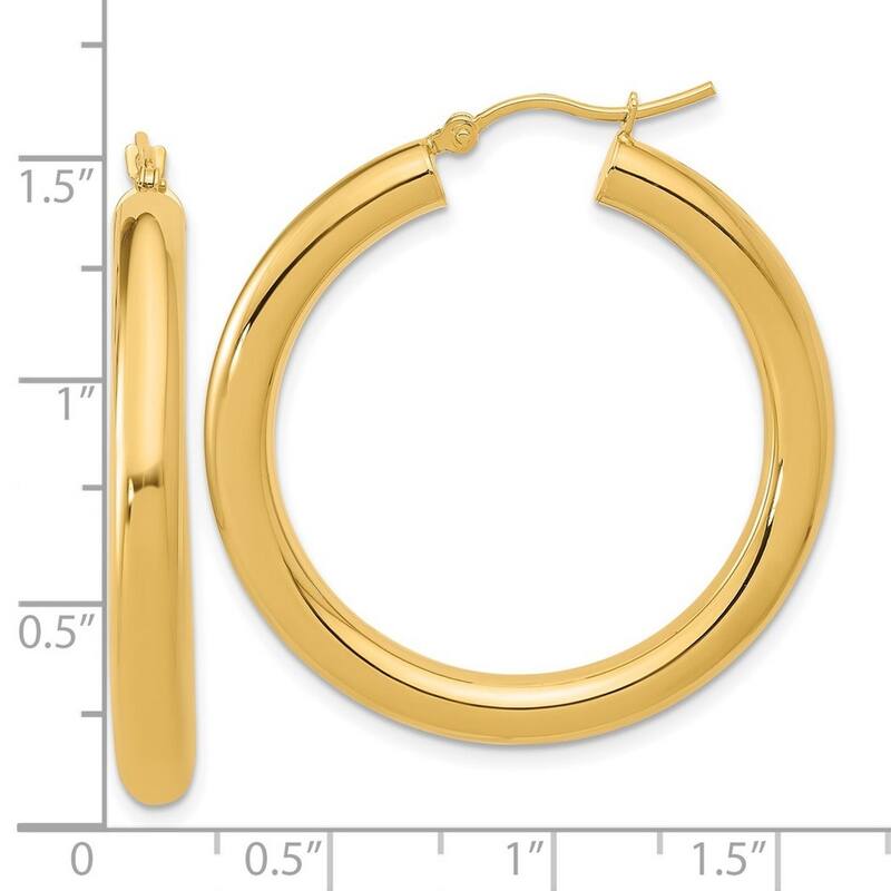 Curata 14k Yellow Gold Polished 4mmx37mm Lightweight Hoop Earrings