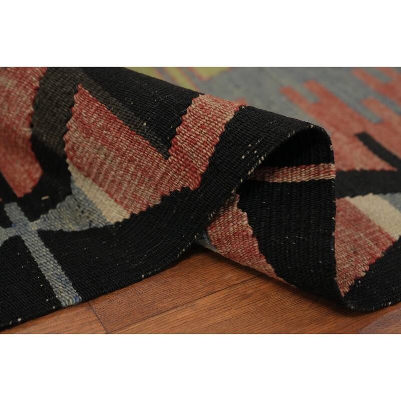 Hand Woven Oriental 100% Wool Carpet Southwestern Tribal Navy Blue & Blues Kilim Area Rug - 10' 0'' X 4' 11''