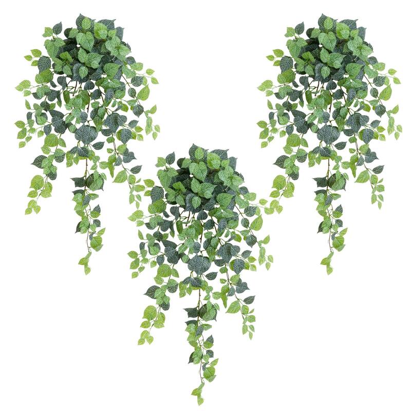 41-in UV Resistant Artificial Fittonia Hanging Plant - Set of 3