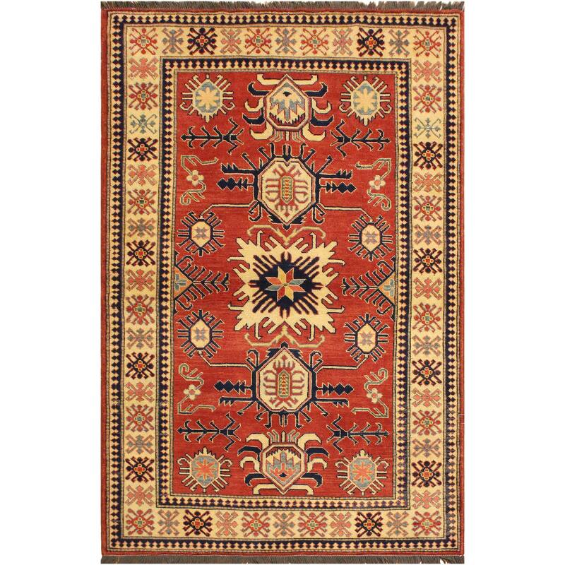 Southwestern Super Kazak Koa Rust/Beige Hand Knotted Wool Rug - 4'0'' x 6'2''