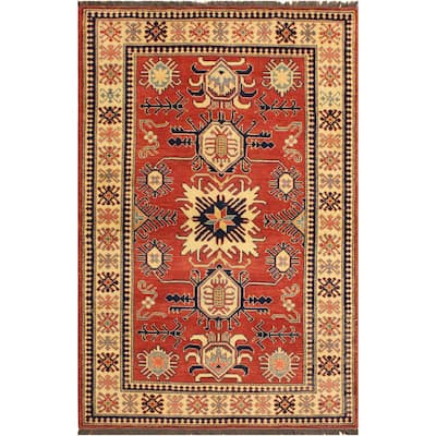 Southwestern Super Kazak Koa Rust/Beige Hand Knotted Wool Rug - 4'0'' x 6'2''