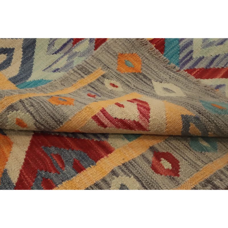 Hand Woven Oriental 100% Wool Carpet Southwestern Tribal Multi-Colored Kilim Runner Rug - 10' 10'' X 2' 9''