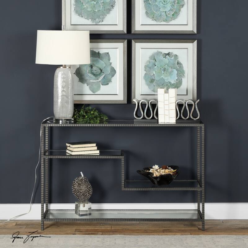 Uttermost Leo 52 Inch Wide Iron Console Table with Tempered Glass