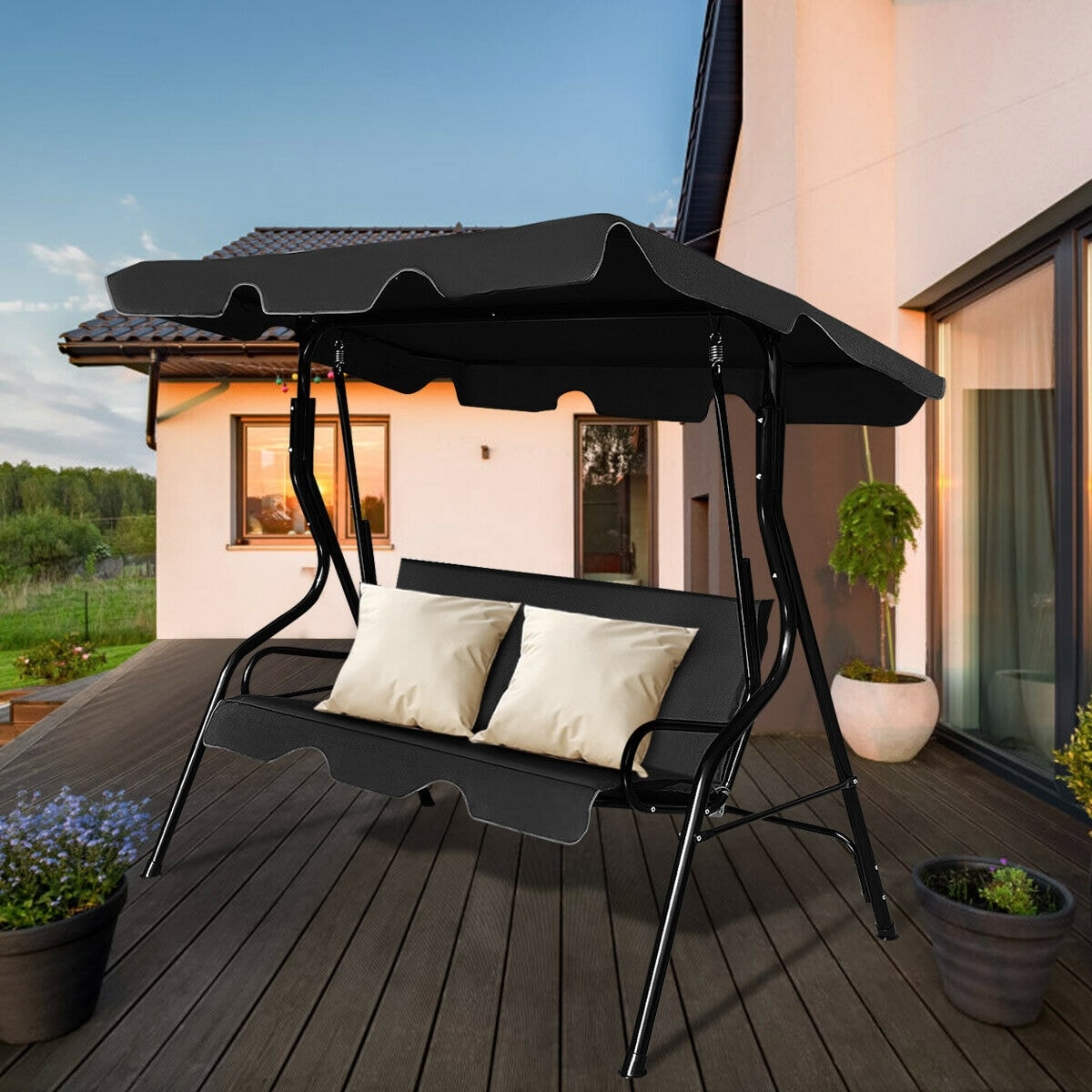 Costway loveseat patio canopy swing new arrivals glider hammock cushioned steel frame outdoor