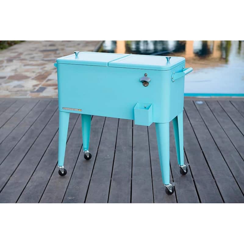 Permasteel 80-Qt Classic Outdoor Rolling Patio Cooler with Wheels, Turquoise