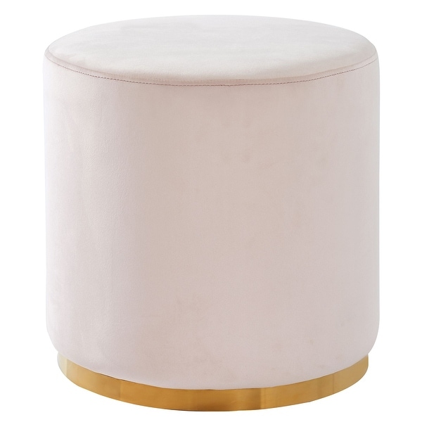 18" Beige and Gold Contemporary Round Ottoman - N/A