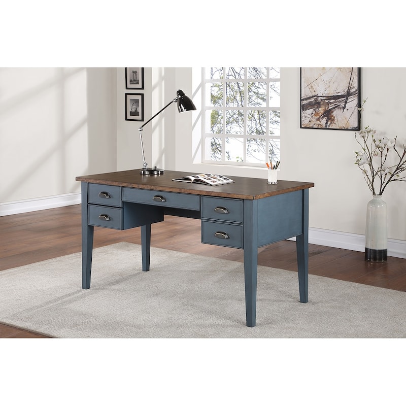 Farmhouse Half Pedestal Executive Desk, Writing Table, Office Desk, Blue - 55"W x 30"H x 27"D - Dusty Blue