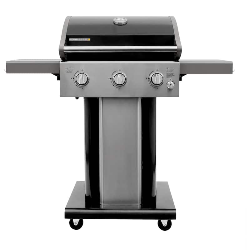 Permasteel 3-Burner Propane Gas Grill with Foldable Side Shelves - Black