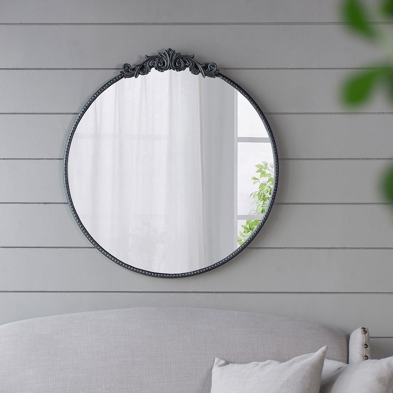 Round Wall Mounted Mirror with Metal Frame - Black