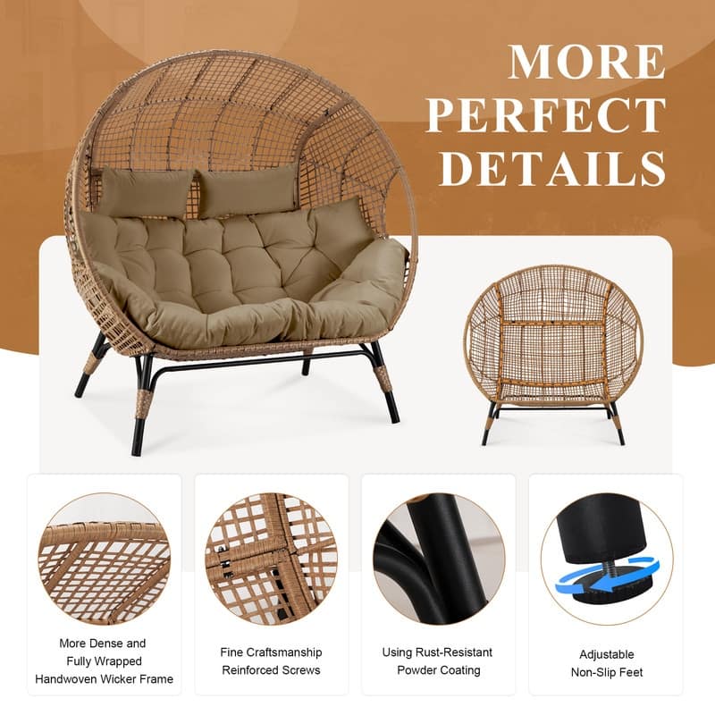 FINCATI 2-Person Indoor Wicker Egg Chair, 57.1 in Wide, 680-lb Capacity