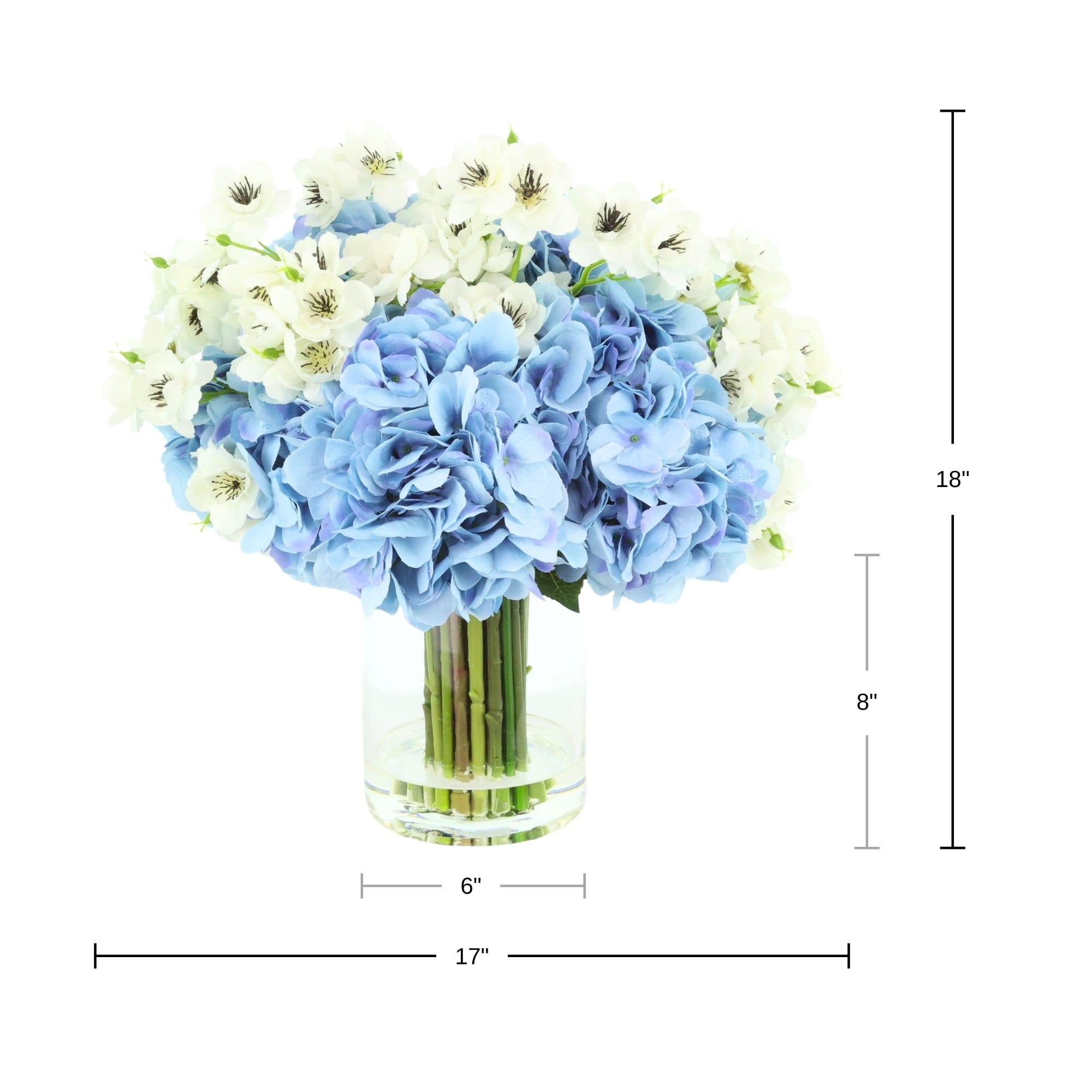 Hydrangea and Cherry Blossom Arrangement in Glass Vase - On Sale