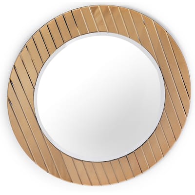 HomeRoots 35" Mirrored Round Accent Mirror Wall Mounted With Glass Frame - 46