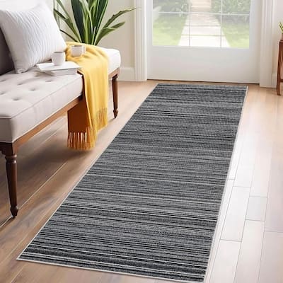 Modern Stripe Machine Washable Area Rug for Bedroom, Living Room, Black - 1'6" x 2'6"