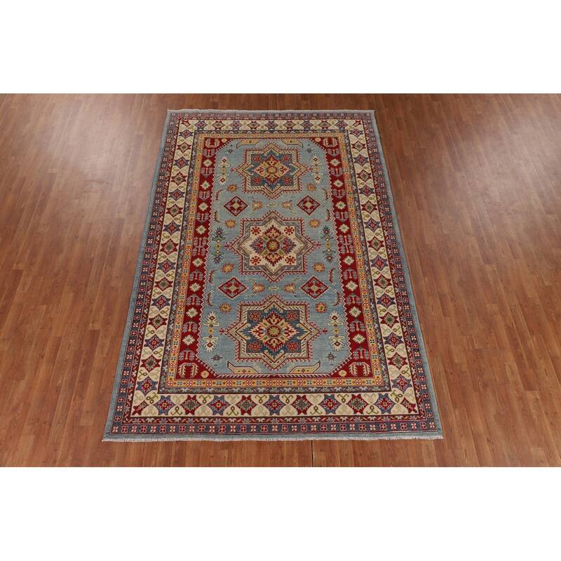 Blue Kazak Oriental Area Rug Hand-Knotted Living Room Wool Carpet - 6'9" x 10'2"