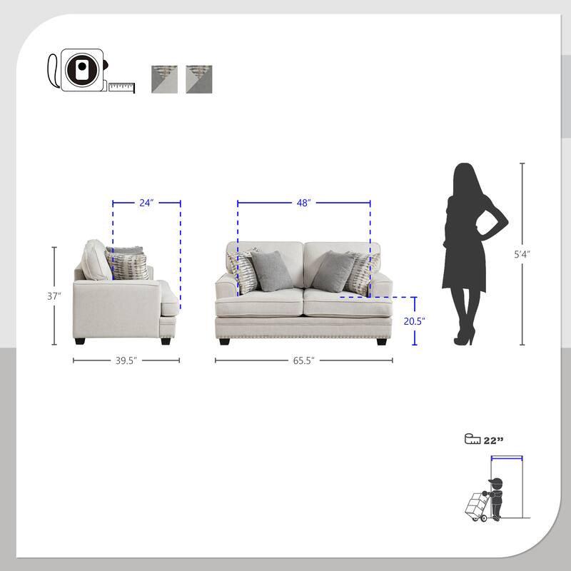 Pombal 2-Piece Chenille Living Room Sofa Set