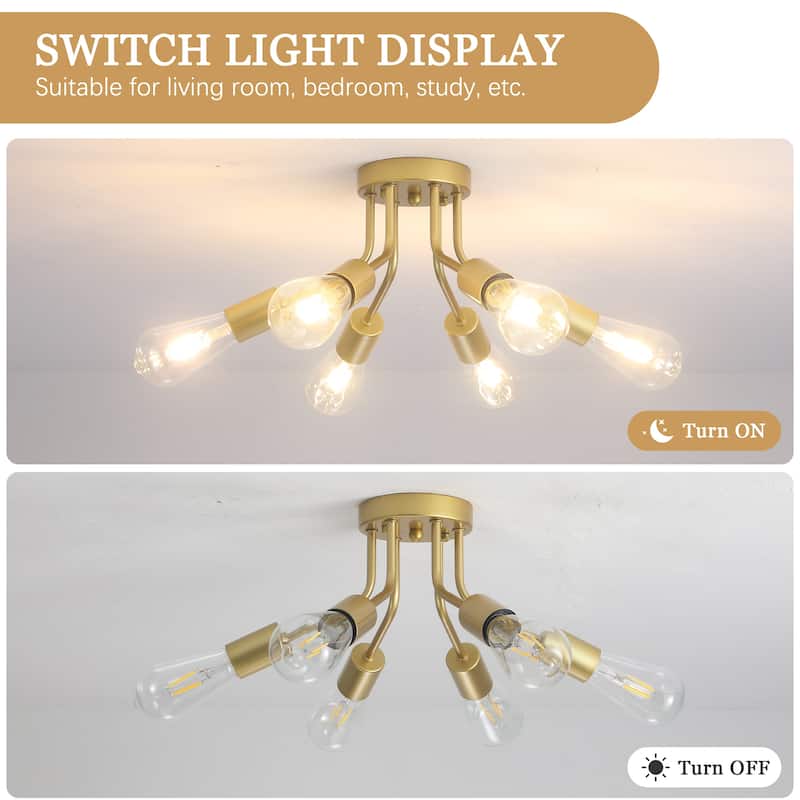 6-Light Modern Sputnik Light Fixture Semi Flush Mount Ceiling Lighting - 14.76' W
