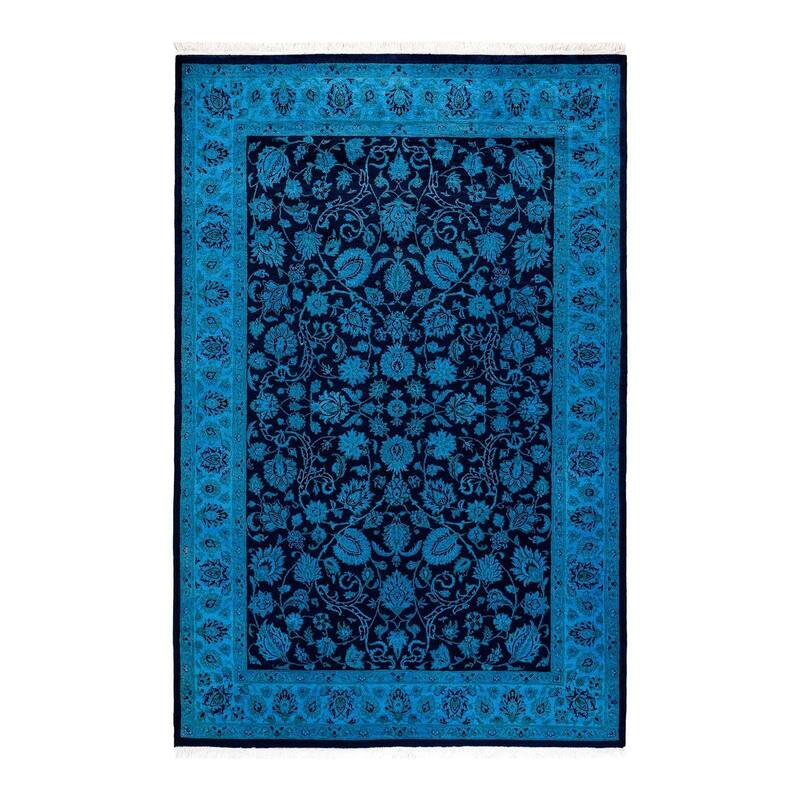 Overton Hand Knotted Wool Vintage Inspired Modern Contemporary Overdyed Blue Area Rug - 4' 1" x 6' 3"