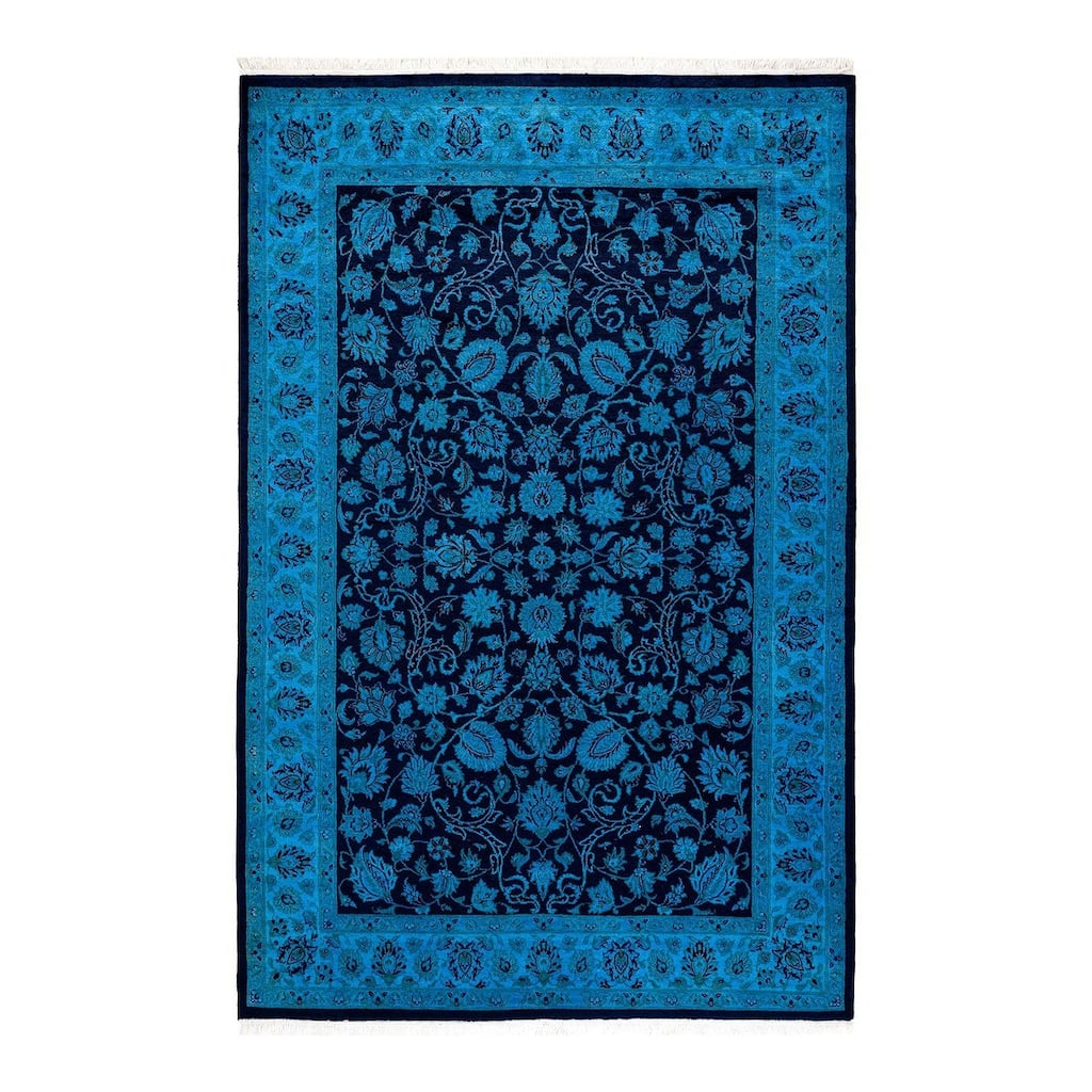 Overton Hand Knotted Wool Vintage Inspired Modern Contemporary Overdyed Blue Area Rug - 4' 1" x 6' 3"
