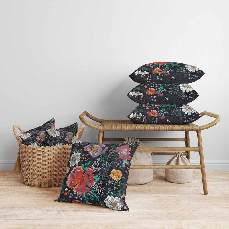 Starlight Florals Faux Suede Reversible Throw Pillow Gray and Orange