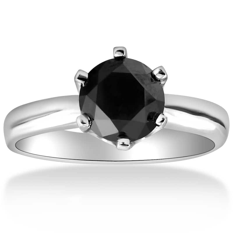 2 ct Treated Black Diamond Solitaire Engagement Ring White Gold